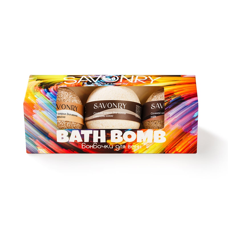 Набор BATH BOMB (Набор бурлящих шариков ИРИСКА-КОКОС-КОФЕ), 3шт.